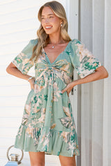 Ameya Mini Dress - Sweetheart Neckline On or Off Shoulder Dress with Tie Bust in Emerson Print