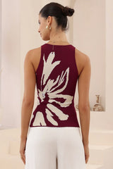 Amika Knit Top - Crew Neck Floral Print Knit Top in Wine