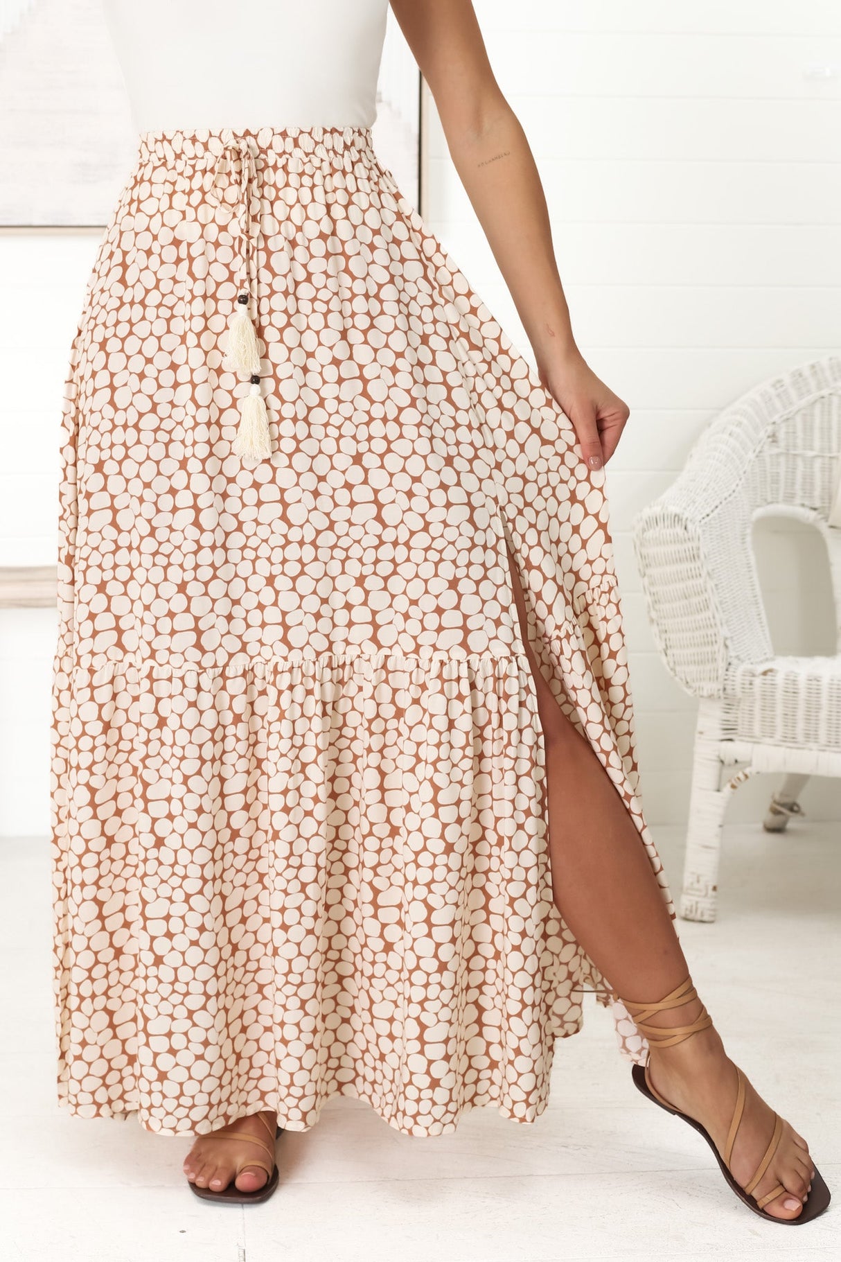 Aminah Maxi Skirt - High Waisted Skirt with Front Splits in Cream