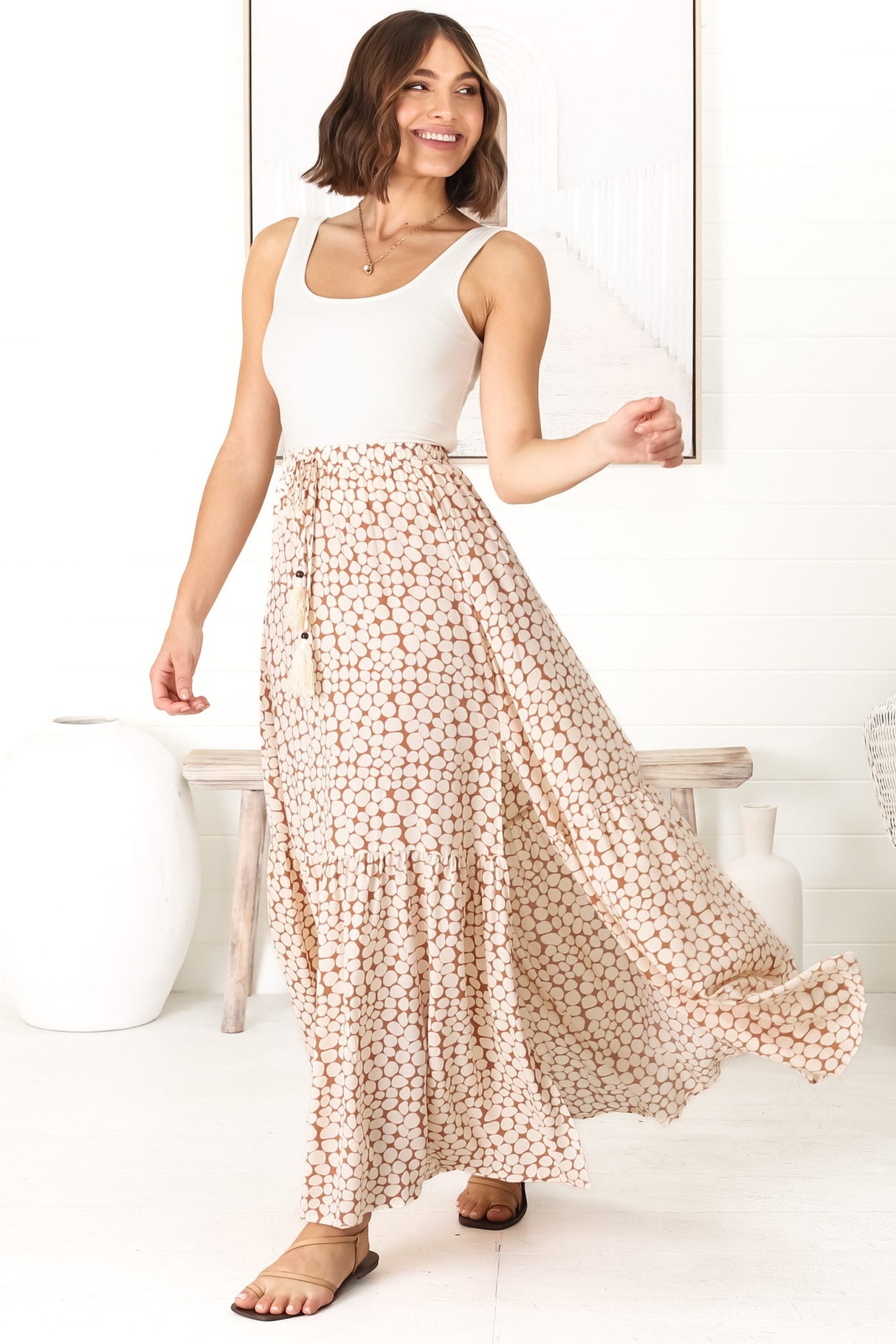 Aminah Maxi Skirt - High Waisted Skirt with Front Splits in Cream