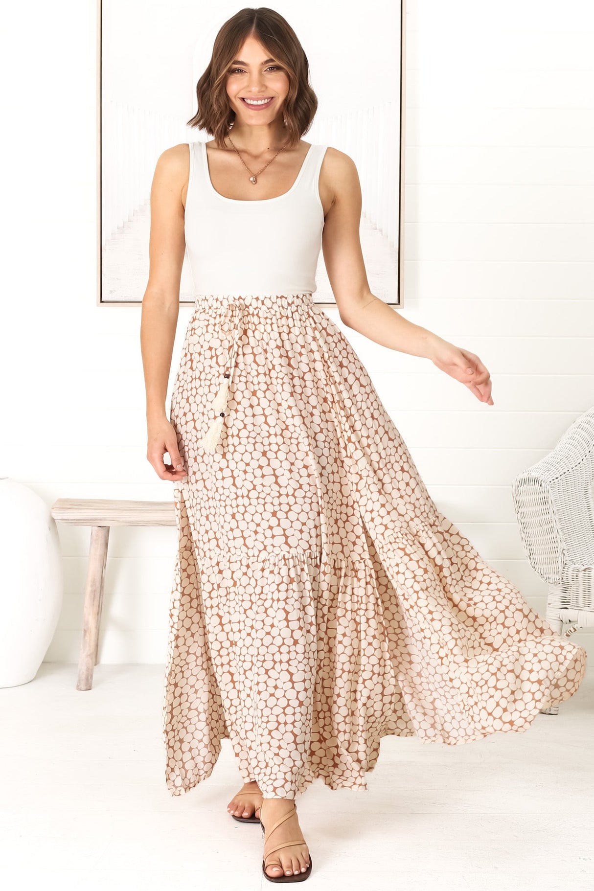 Aminah Maxi Skirt - High Waisted Skirt with Front Splits in Cream