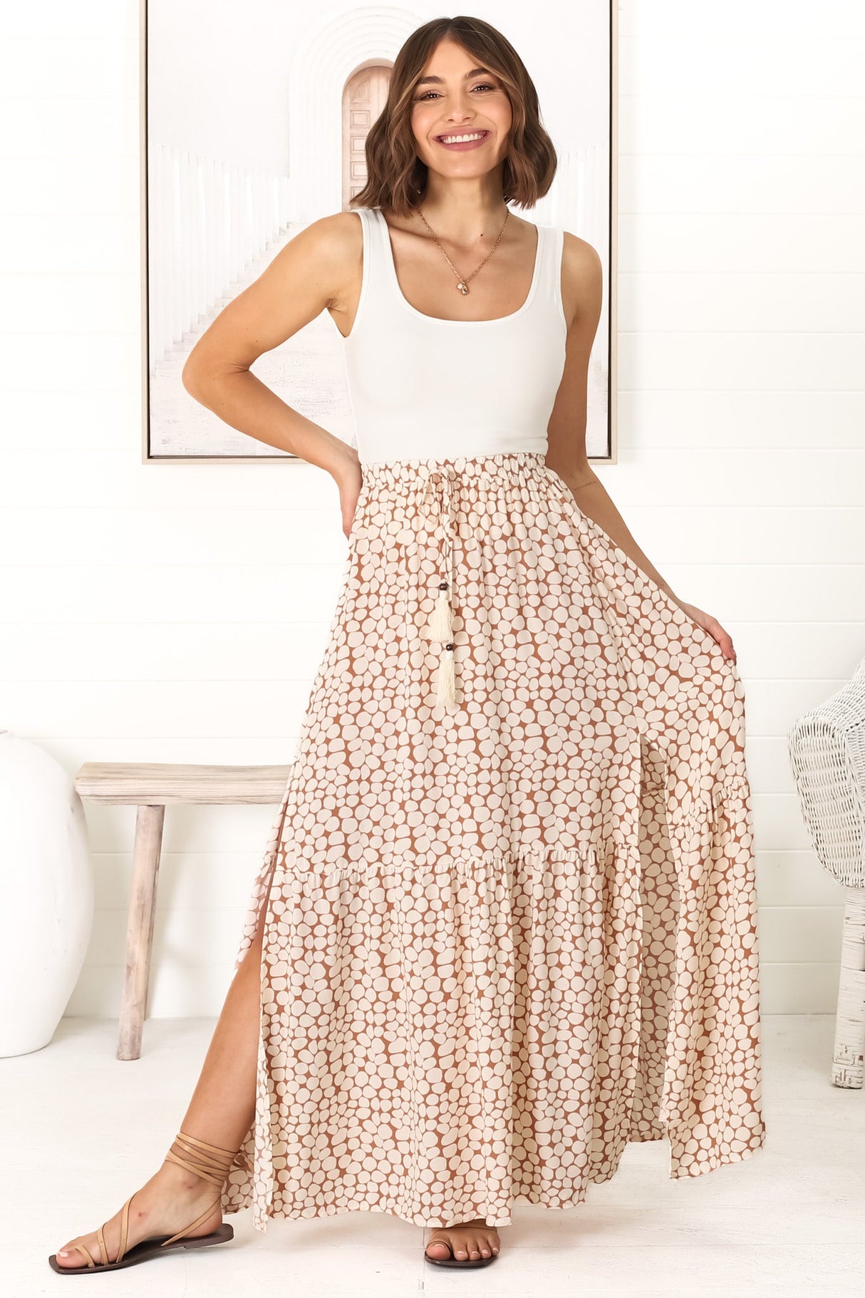 Aminah Maxi Skirt - High Waisted Skirt with Front Splits in Cream