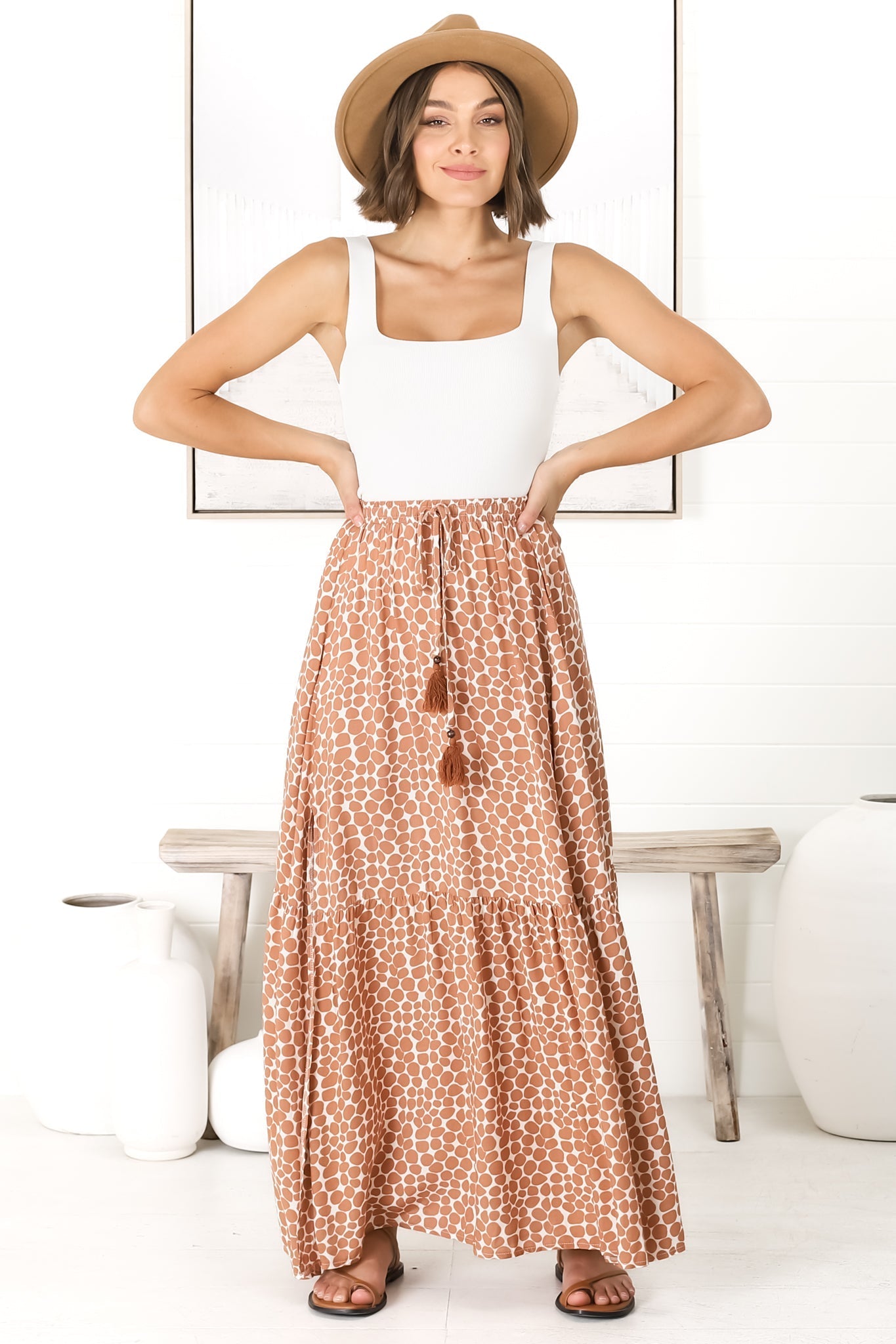 Aminah Maxi Skirt - High Waisted Skirt with Front Splits in Rust
