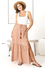 Aminah Maxi Skirt - High Waisted Skirt with Front Splits in Rust