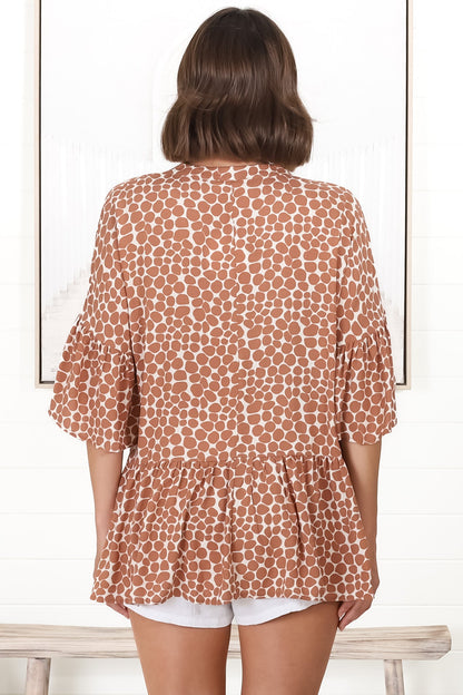 Aminah Top - A-Symmetric Detailed Button Bust Smock Top In Rust