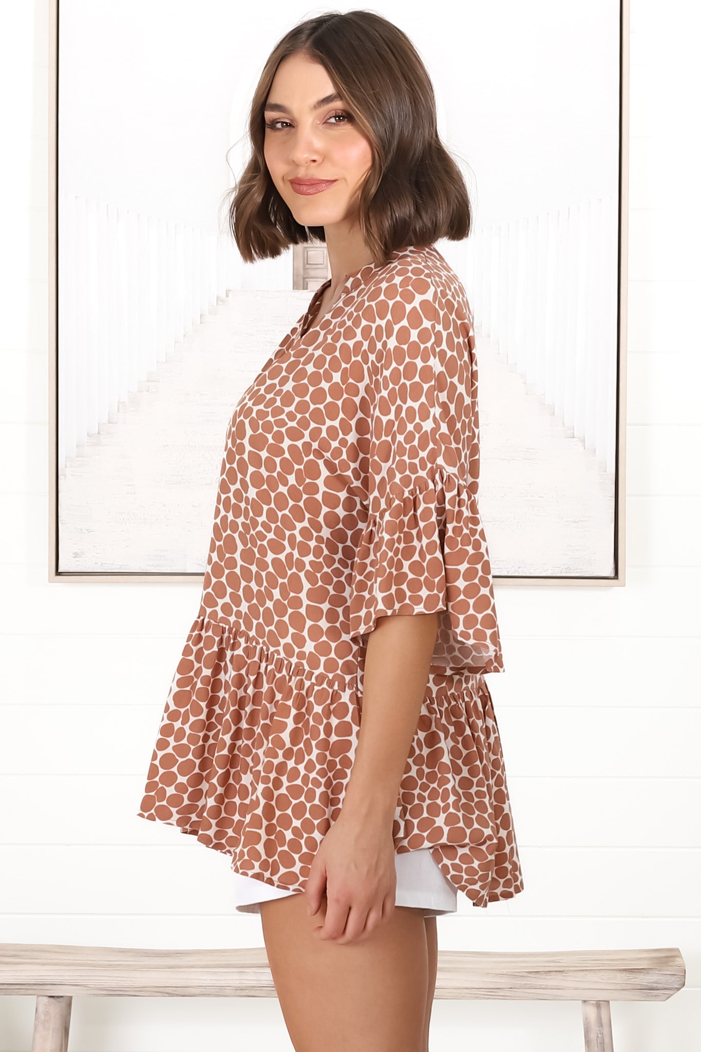 Aminah Top - A-Symmetric Detailed Button Bust Smock Top In Rust
