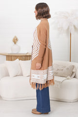 Amos Cardigan - Open Front Cardigan with Tassel Hem in Camel