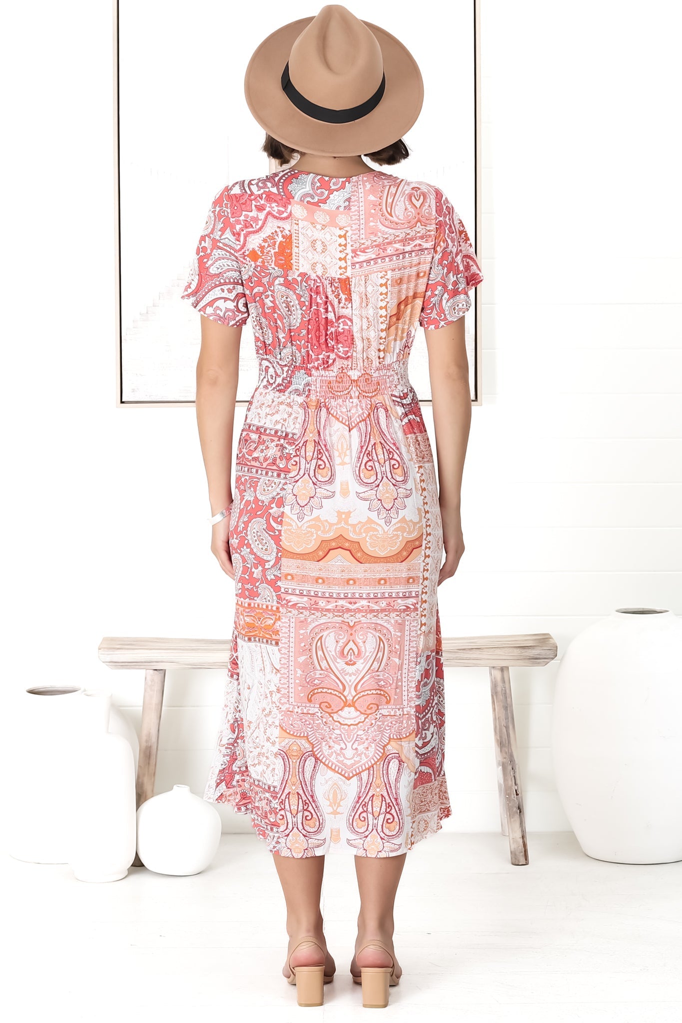 Anais Midi Dress - Cap Flutter Sleeve Button Down A Line Dress in Lorena Print