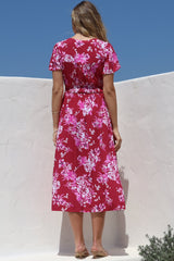 Anais Midi Dress - Cap Flutter Sleeve Button Down A Line Dress in Kimberly Print