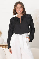 Analia Blouse - Pullover Blouse With Frill Collar And Neck Tie In Black