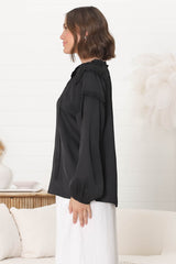 Analia Blouse - Pullover Blouse With Frill Collar And Neck Tie In Black