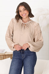 Analia Blouse - Frill Collar Relaxed Satin Look Blouse In Cream