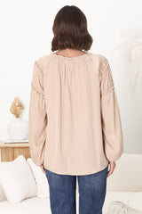 Analia Blouse - Frill Collar Relaxed Satin Look Blouse In Cream