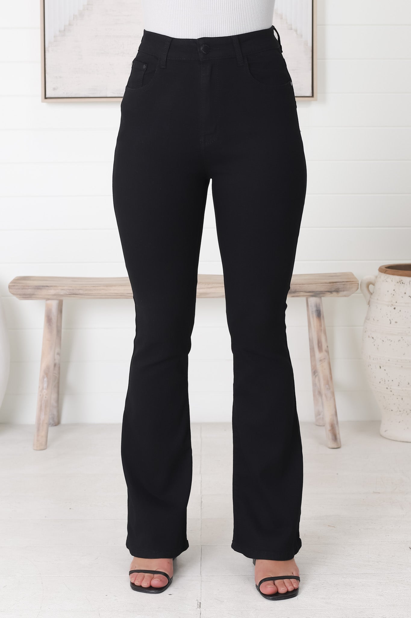 Anchor High Waisted Flare Jeans in Black