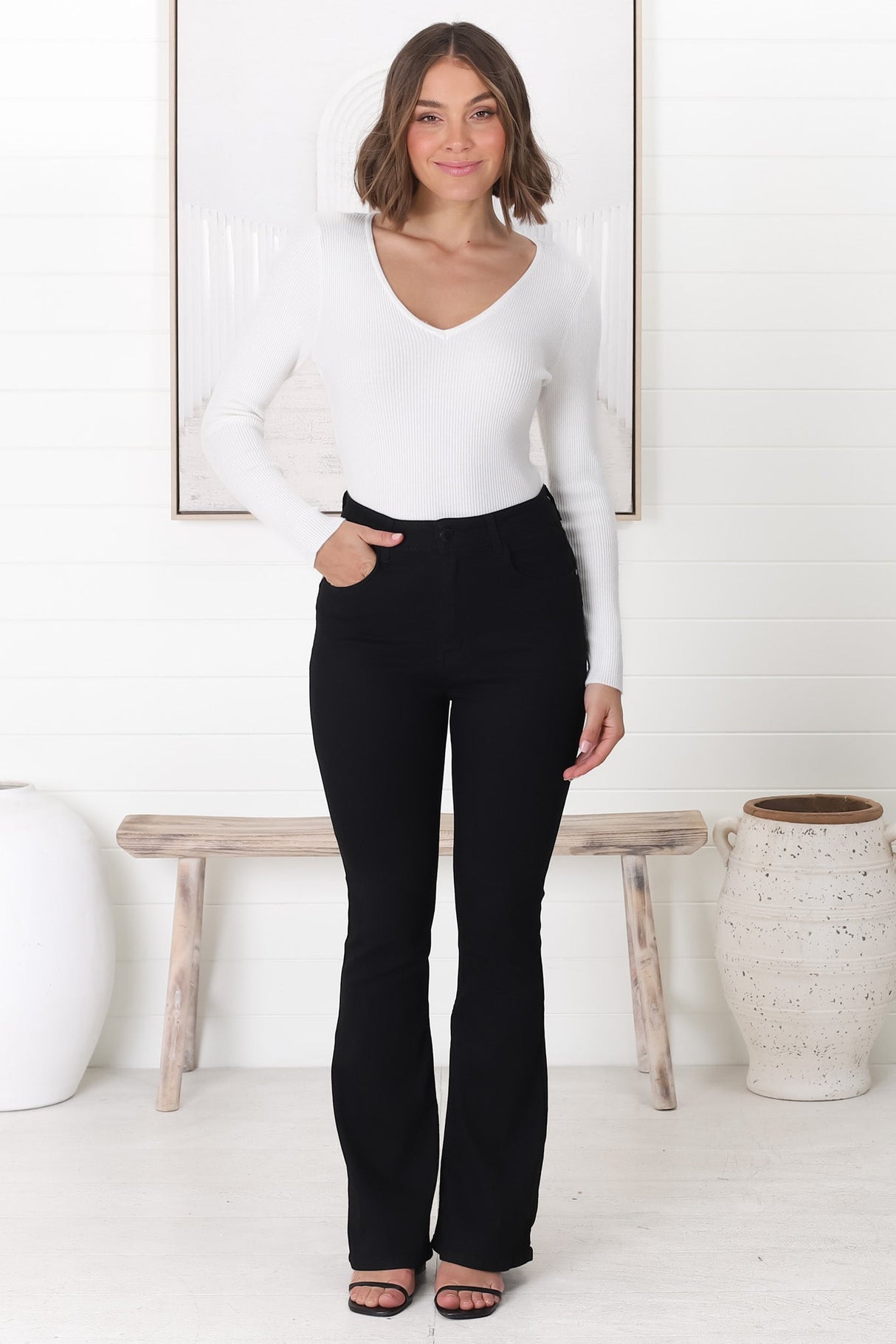 Anchor High Waisted Flare Jeans in Black