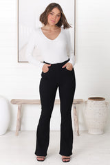 Anchor High Waisted Flare Jeans in Black