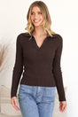 Model wearing Andee Knit Top in Chocolate from Salty Crush