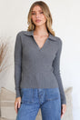Model wearing Andee Knit Top in Grey Marle from Salty Crush