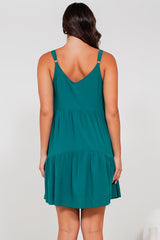 Andra Mini Dress - Thick Adjustable Strap Tiered Sun Dress in Jade