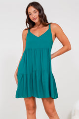 Andra Mini Dress - Thick Adjustable Strap Tiered Sun Dress in Jade