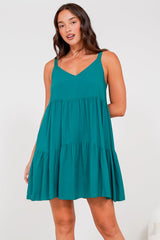 Andra Mini Dress - Thick Adjustable Strap Tiered Sun Dress in Jade