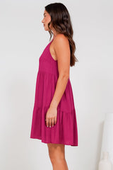 Andra Mini Dress - Thick Adjustable Strap Tiered Sun Dress in Magenta