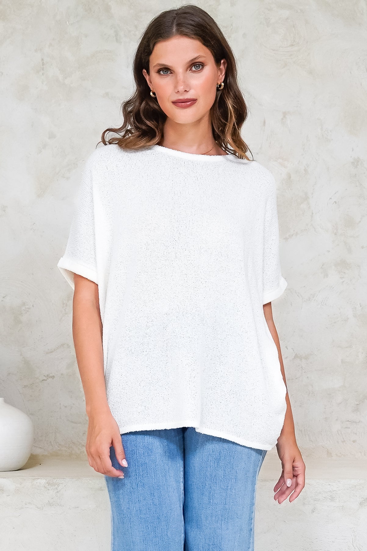 Model wearing Andre Top in White from Salty Crush