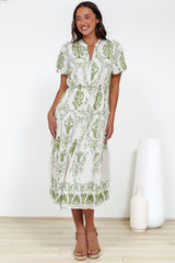 Andrea Midi Dress - Tiered Mandarin Collar Shirt Dress with Belt in Calita Print