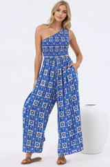 Anisa Jumpsuit - One Shoulder Elasticated Bodice Jumpsuit in Talia Print