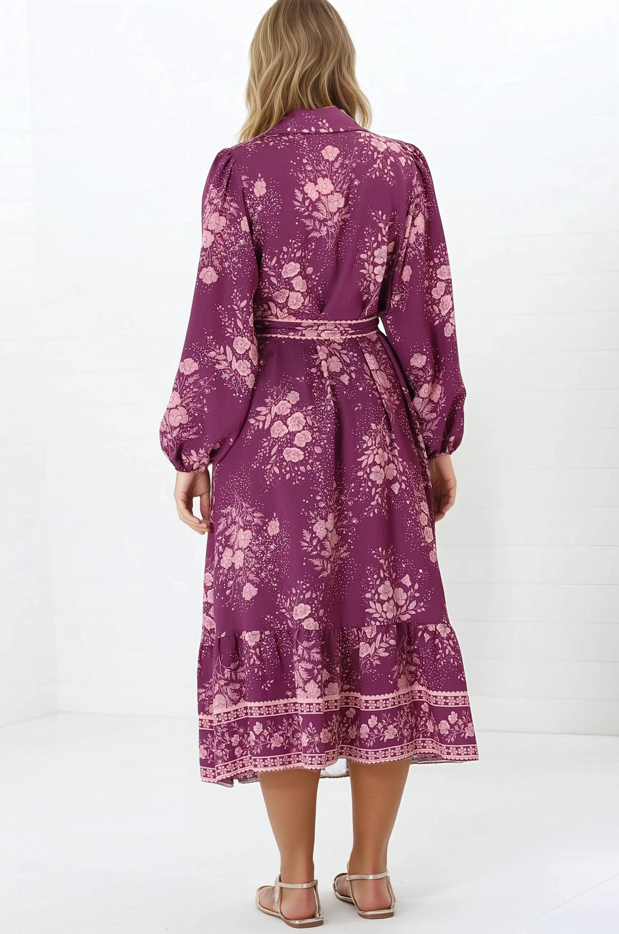 Anita Midi Dress - Button-Down Shirt Dress in Briella Print Berry