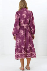 Anita Midi Dress - Button-Down Shirt Dress in Briella Print Berry