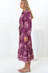 Anita Midi Dress - Button-Down Shirt Dress in Briella Print Berry