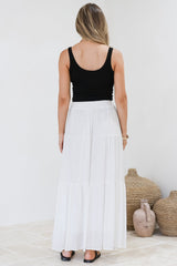 Anka Maxi Skirt - High Waisted Tiered A-Line Skirt in White