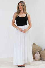Anka Maxi Skirt - High Waisted Tiered A-Line Skirt in White