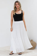 Anka Maxi Skirt - High Waisted Tiered A-Line Skirt in White