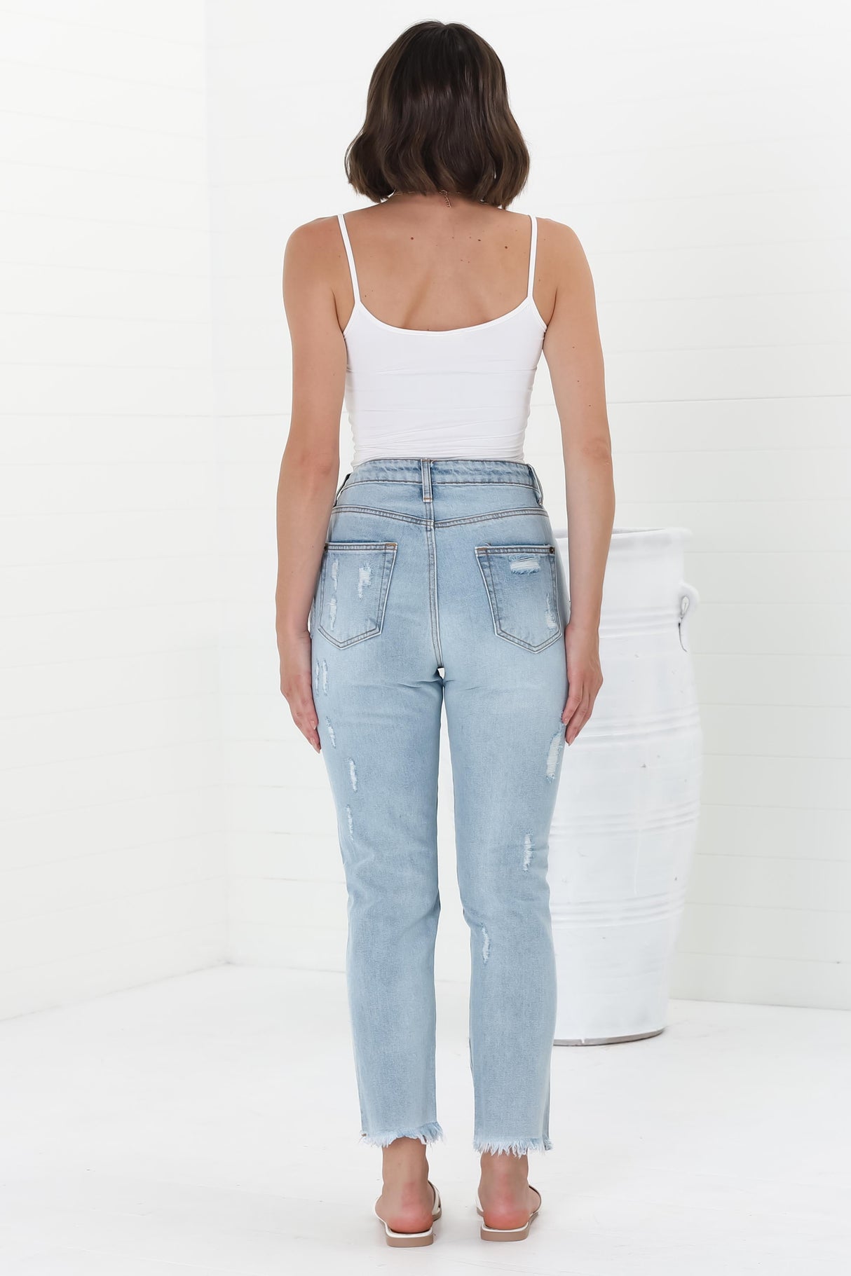 Annie Boyfriend Jeans - Distressed Mid Rise Boyfriend Jeans in Light Denim