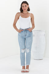 Annie Boyfriend Jeans - Distressed Mid Rise Boyfriend Jeans in Light Denim