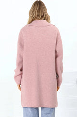 Annie Cardigan - Folded Collar Coatigan with Pockets in Pink