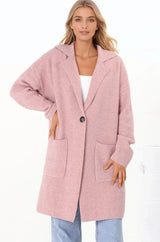 Annie Cardigan - Folded Collar Coatigan with Pockets in Pink