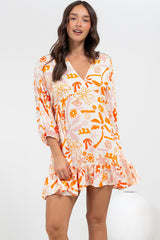 Annika Mini Dress - V-Neck Empire Line Dress with Balloon Sleeves in Sealy Print