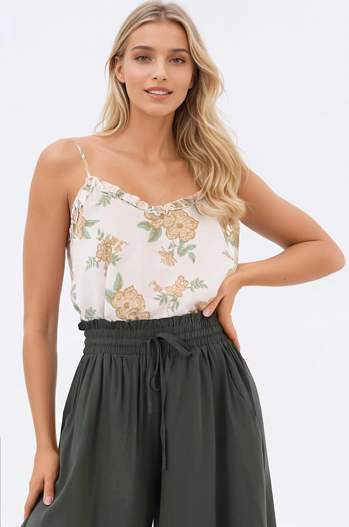 Annika Top - Soft V Neckline Adjustable Strap Cami in Gisella Print