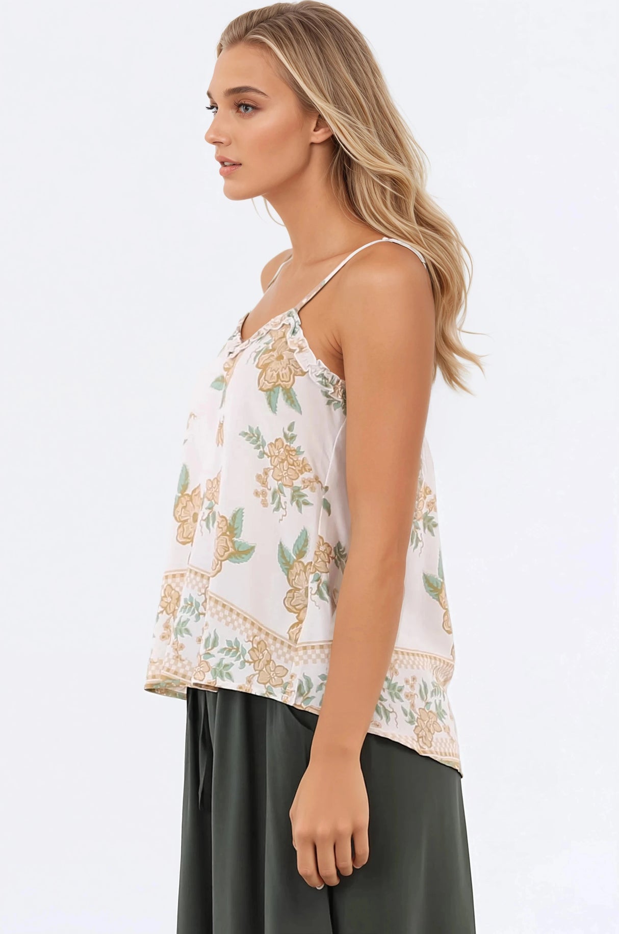 Annika Top - Soft V Neckline Adjustable Strap Cami in Gisella Print