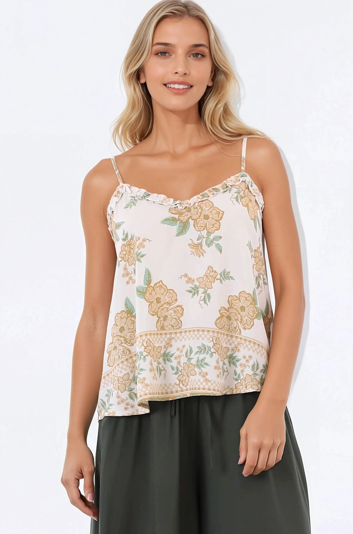 Annika Top - Soft V Neckline Adjustable Strap Cami in Gisella Print