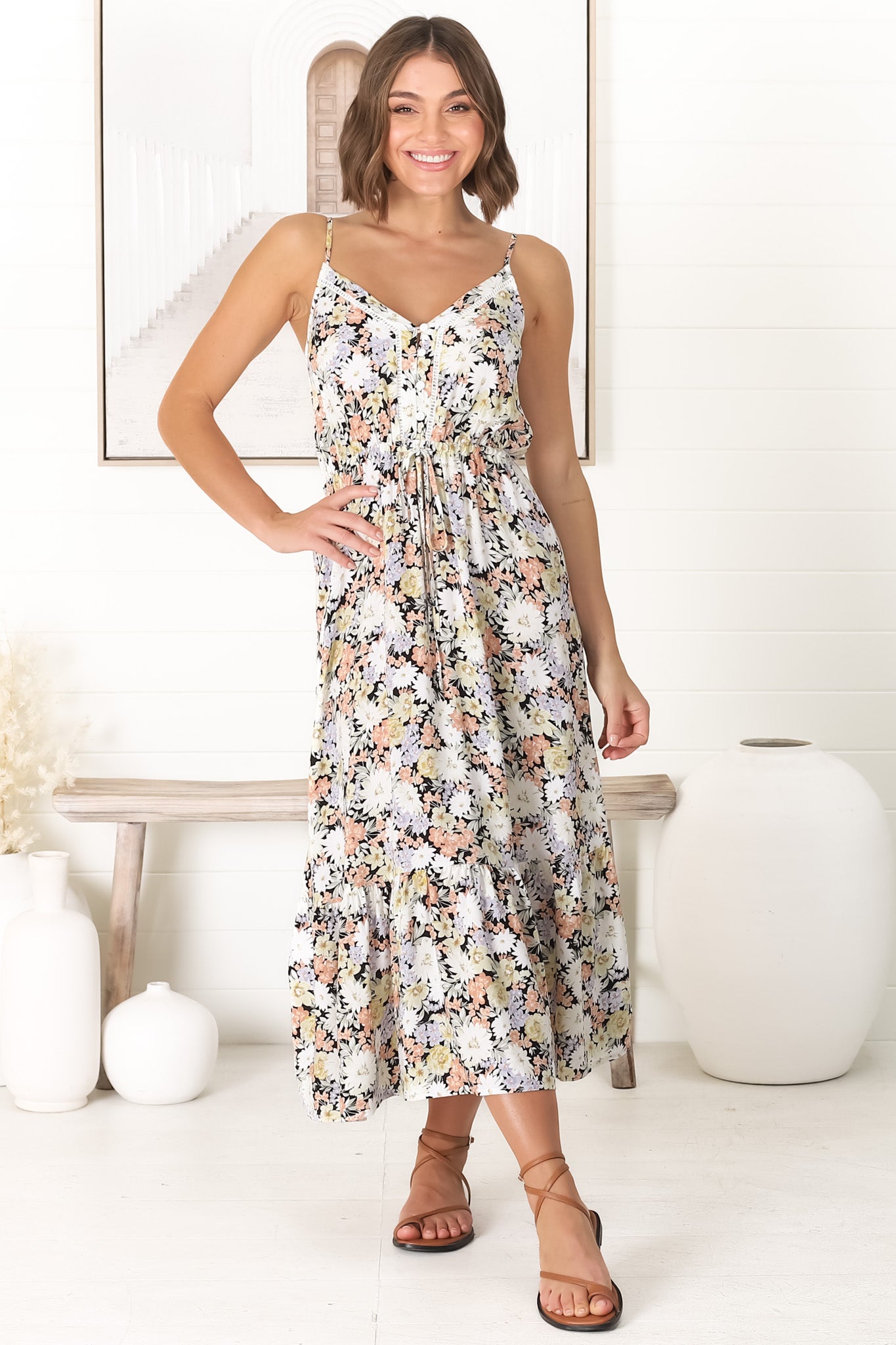 Ansel Midi Dress - Adjustable Strap Sun Dress in Lauren Print