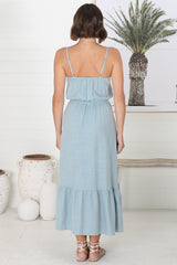 Ansel Midi Dress - Adjustable Strap Linen Sun Dress in Livvy Sky Blue