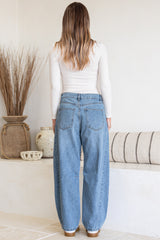 Antoni Barrel Jeans - Mid Rise Whisker Stripe Jeans in Light Denim Wash