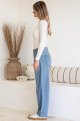 Antoni Barrel Jeans - Mid Rise Whisker Stripe Jeans in Light Denim Wash