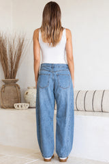 Antoni Barrel Jeans - Mid Rise Whisker Stripe Jeans in Light Denim Wash