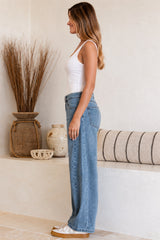 Antoni Barrel Jeans - Mid Rise Whisker Stripe Jeans in Light Denim Wash