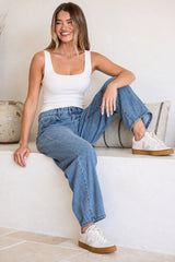 Antoni Barrel Jeans - Mid Rise Whisker Stripe Jeans in Light Denim Wash
